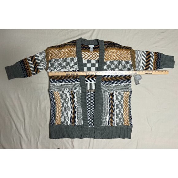 Women's Geometric Large Cardigan Sweater Open Front Knit Long Sleeve Multicolor - Picture 7 of 11